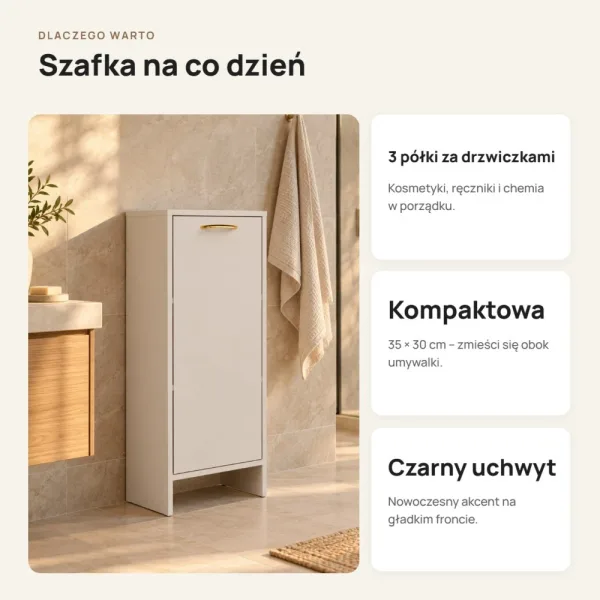Szafka łazienkowa 35 cm z drzwiczkami i 3 półkami, 90 cm – Kaszmir