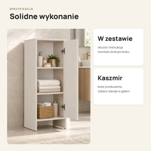 Szafka łazienkowa 35 cm z drzwiczkami i 3 półkami, 90 cm – Kaszmir