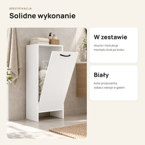 Szafka łazienkowa 35 cm z uchylnym koszem na pranie, 90 cm – Biały