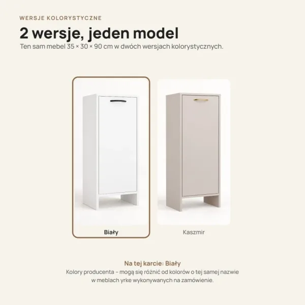 Szafka łazienkowa 35 cm z uchylnym koszem na pranie, 90 cm – Biały