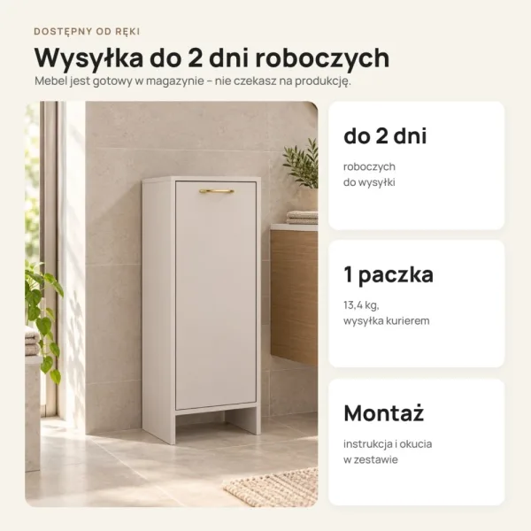 Szafka łazienkowa 35 cm z uchylnym koszem na pranie, 90 cm – Kaszmir
