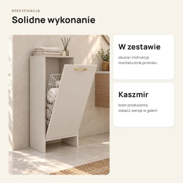 Szafka łazienkowa 35 cm z uchylnym koszem na pranie, 90 cm – Kaszmir