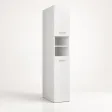 Głęboki słupek łazienkowy 32 cm z dwiema szafkami i otwartymi półkami, 180 cm – Biały