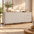 Komoda 183 cm z 2 drzwiczkami i 3 szufladami na metalowych nogach – Kaszmir