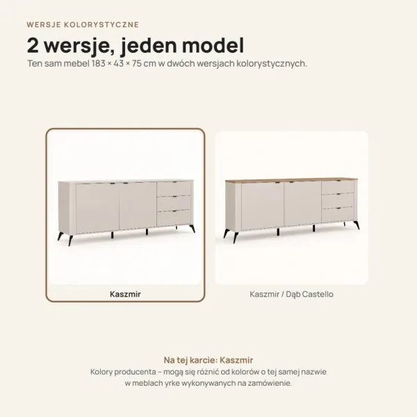 Komoda 183 cm z 2 drzwiczkami i 3 szufladami na metalowych nogach – Kaszmir