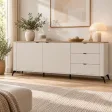 Komoda 183 cm z 2 drzwiczkami i 3 szufladami na metalowych nogach – Kaszmir / Dąb Castello