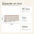 Komoda 183 cm z 2 drzwiczkami i 3 szufladami na metalowych nogach – Kaszmir / Dąb Castello