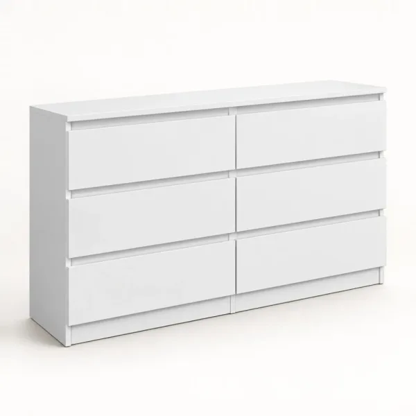Płytka komoda 120 cm z 6 szufladami, 30 cm głębokości – Biały