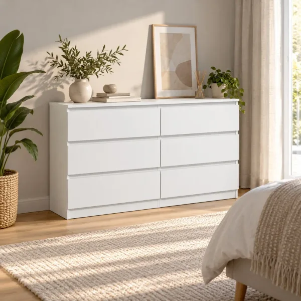 Płytka komoda 120 cm z 6 szufladami, 30 cm głębokości – Biały