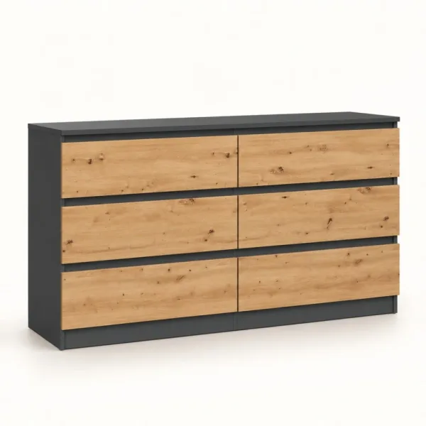 Komoda 138 cm z 6 szufladami – Antracyt / Dąb Artisan