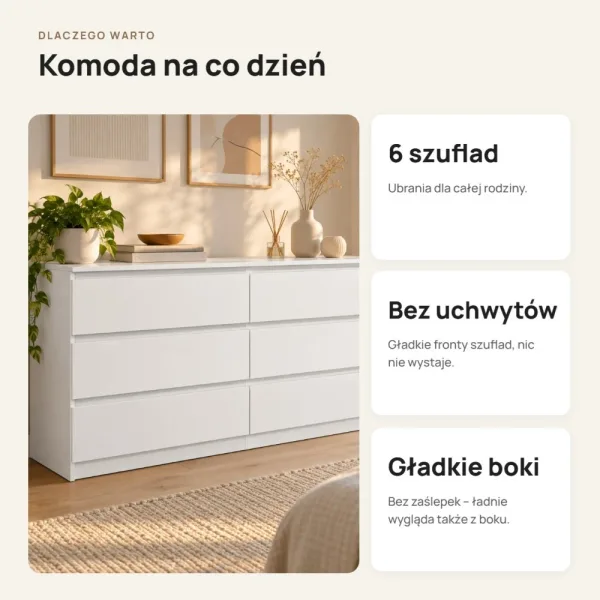 Komoda 138 cm z 6 szufladami – Biały