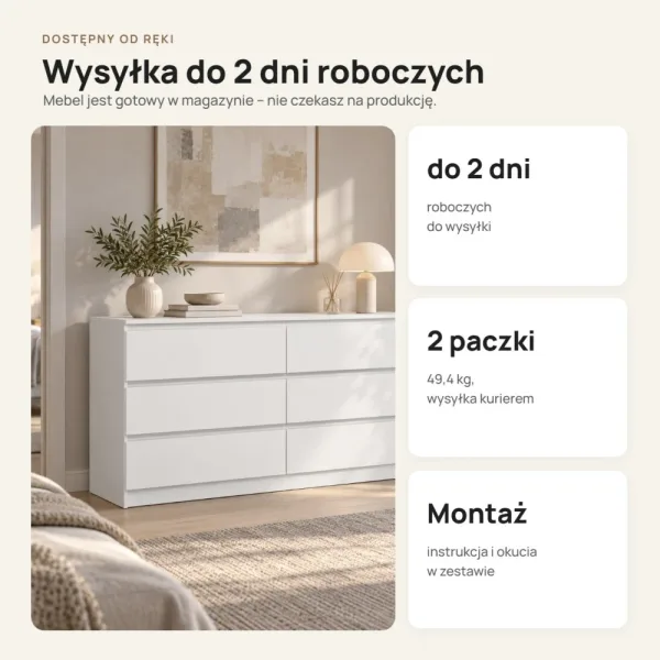 Komoda 138 cm z 6 szufladami – Biały