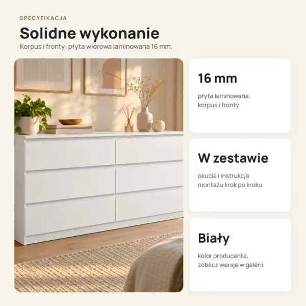 Komoda 138 cm z 6 szufladami – Biały