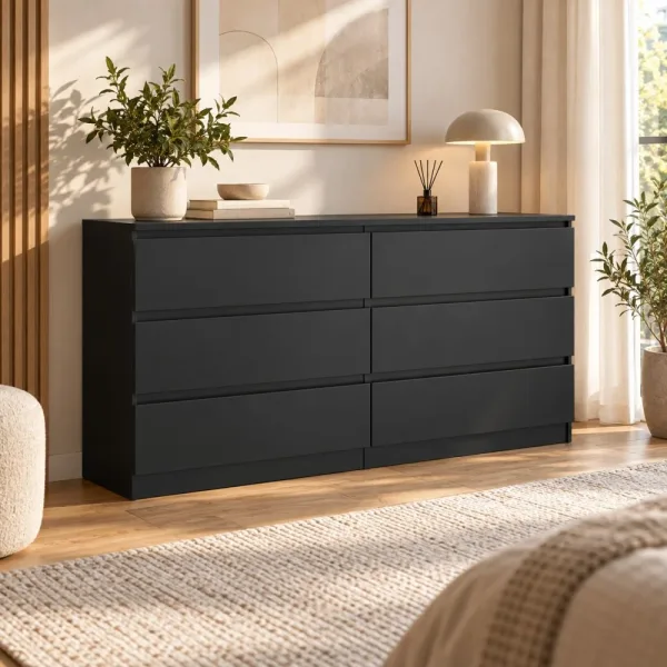Komoda 138 cm z 6 szufladami – Czarny
