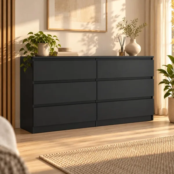 Komoda 138 cm z 6 szufladami – Czarny