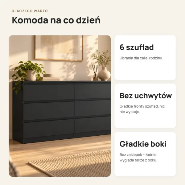 Komoda 138 cm z 6 szufladami – Czarny