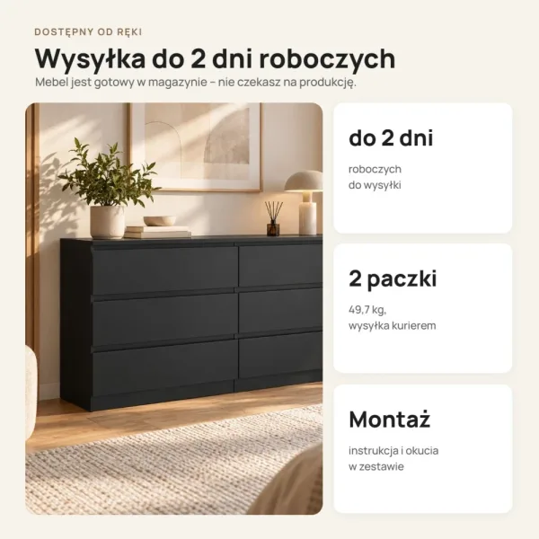 Komoda 138 cm z 6 szufladami – Czarny
