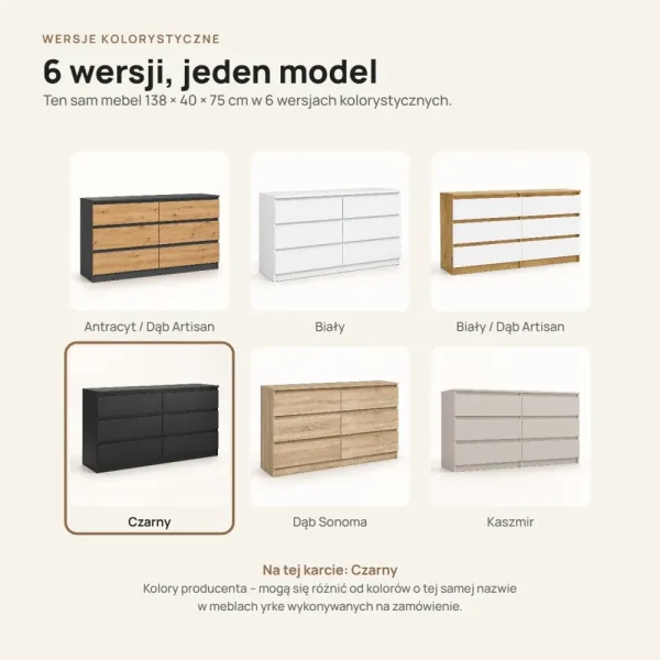 Komoda 138 cm z 6 szufladami – Czarny