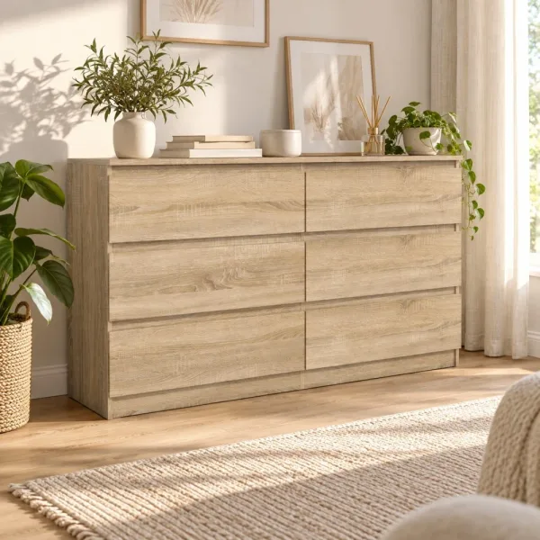 Komoda 138 cm z 6 szufladami – Dąb Sonoma