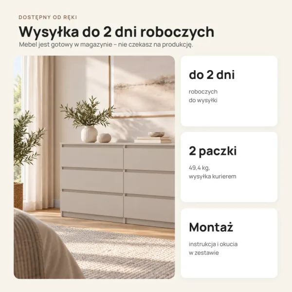 Komoda 138 cm z 6 szufladami – Kaszmir