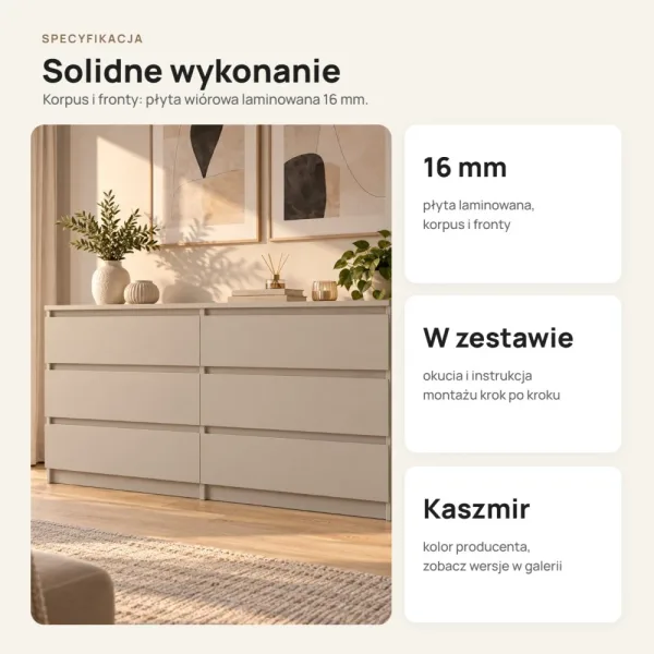 Komoda 138 cm z 6 szufladami – Kaszmir
