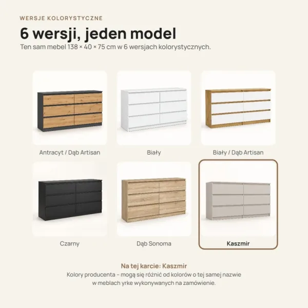 Komoda 138 cm z 6 szufladami – Kaszmir