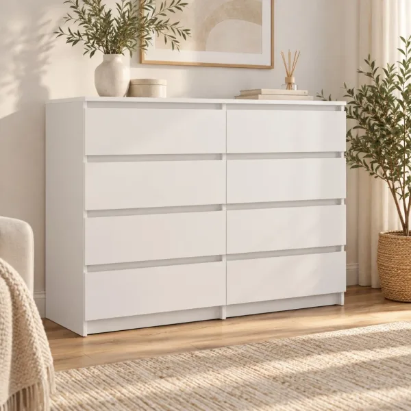 Komoda 120 cm z 8 szufladami – Biały