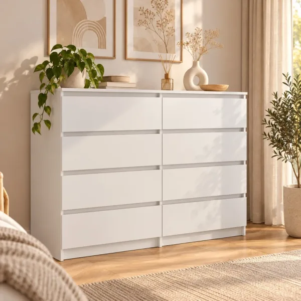 Komoda 120 cm z 8 szufladami – Biały