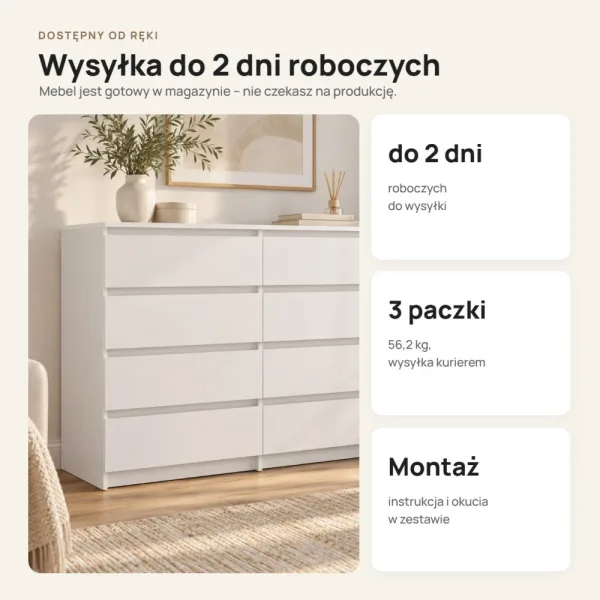 Komoda 120 cm z 8 szufladami – Biały