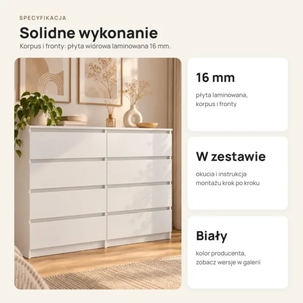 Komoda 120 cm z 8 szufladami – Biały
