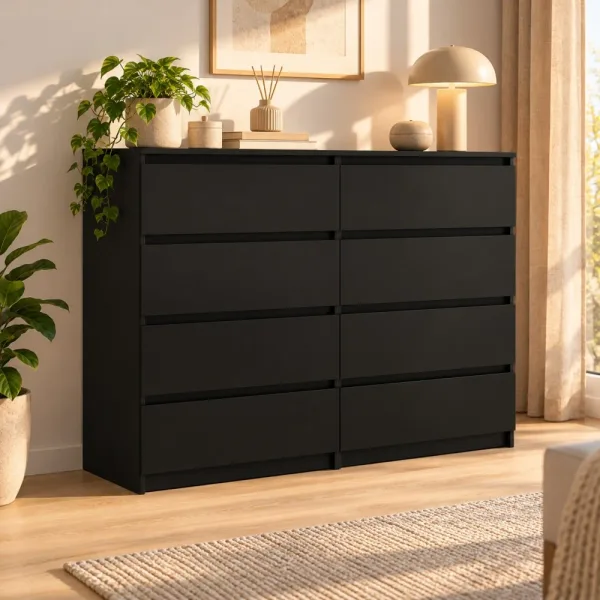 Komoda 120 cm z 8 szufladami – Czarny