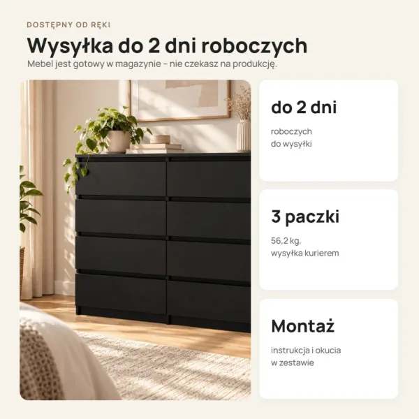 Komoda 120 cm z 8 szufladami – Czarny