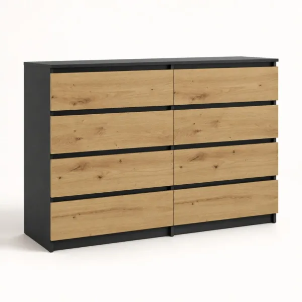 Komoda 138 cm z 8 szufladami – Antracyt / Dąb Artisan