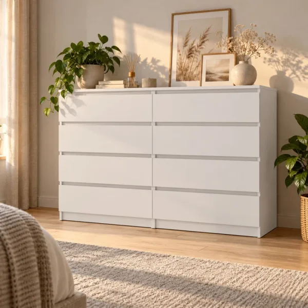 Komoda 138 cm z 8 szufladami – Biały