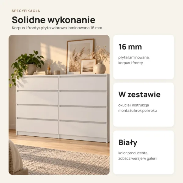Komoda 138 cm z 8 szufladami – Biały