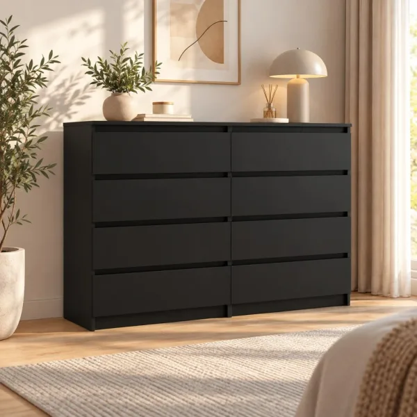 Komoda 138 cm z 8 szufladami – Czarny