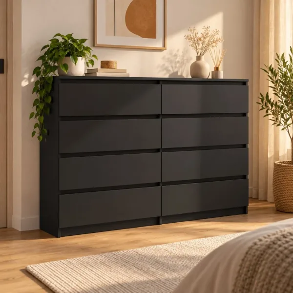 Komoda 138 cm z 8 szufladami – Czarny