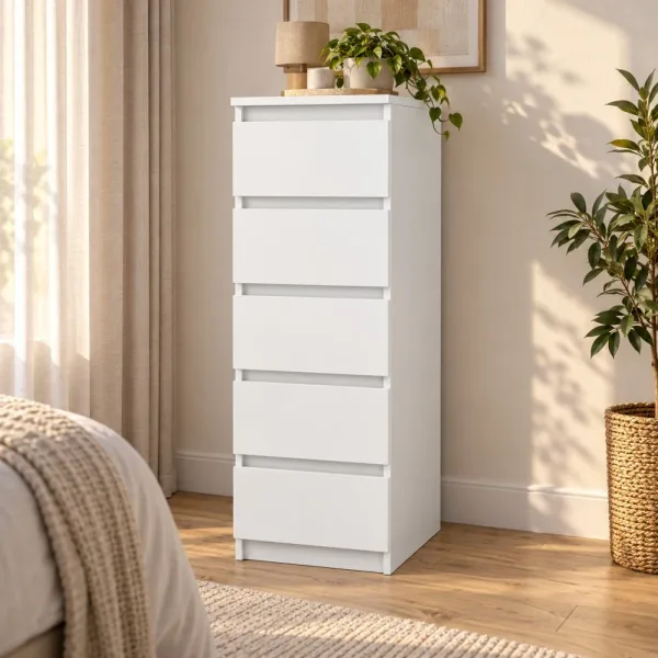 Wąska komoda 40 cm z 5 szufladami, 111 cm – Biały