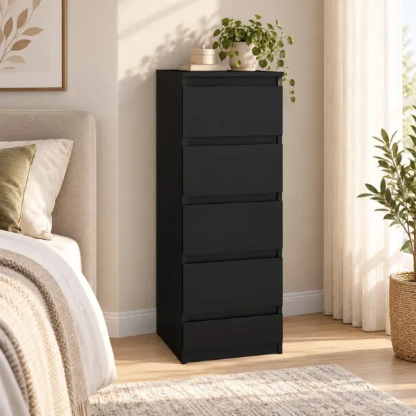Wąska komoda 40 cm z 5 szufladami, 111 cm – Czarny