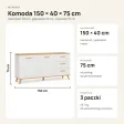 Komoda 150 cm z 2 szafkami i 3 szufladami na drewnianych nóżkach – Biały / Dąb Artisan