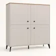 Komoda wysoka 123,5 cm z 4 drzwiczkami MDF i 8 półkami na metalowych nogach – Kaszmir / Dąb Castello