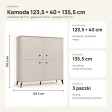Komoda wysoka 123,5 cm z 4 drzwiczkami MDF i 8 półkami na metalowych nogach – Kaszmir / Dąb Castello