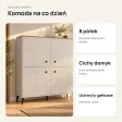 Komoda wysoka 123,5 cm z 4 drzwiczkami MDF i 8 półkami na metalowych nogach – Kaszmir / Dąb Castello