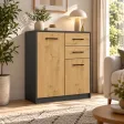 Komoda 74 cm z 2 drzwiczkami i 2 szufladami – Antracyt / Dąb Artisan