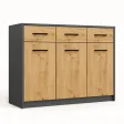 Komoda 109 cm z 3 drzwiczkami i 3 szufladami – Antracyt / Dąb Artisan