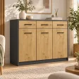 Komoda 109 cm z 3 drzwiczkami i 3 szufladami – Antracyt / Dąb Artisan