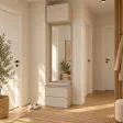 Moduł garderoby 50 cm z tapicerowanym siedziskiem, 2 szufladami i lustrem, 238 cm – Kaszmir