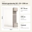 Moduł garderoby 50 cm z tapicerowanym panelem, wieszakami i 2 szufladami, 238 cm – Kaszmir