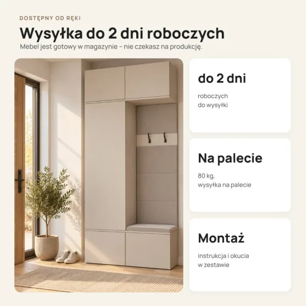 Garderoba do przedpokoju 100 cm: szafa + wieszak z siedziskiem, 238 cm – Kaszmir