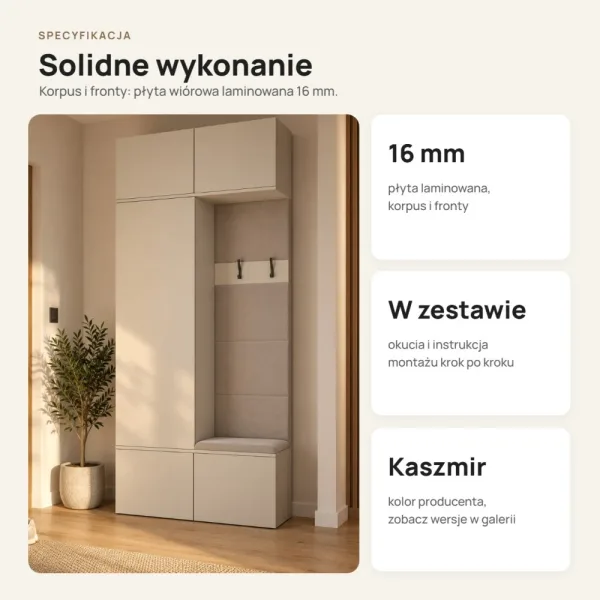 Garderoba do przedpokoju 100 cm: szafa + wieszak z siedziskiem, 238 cm – Kaszmir